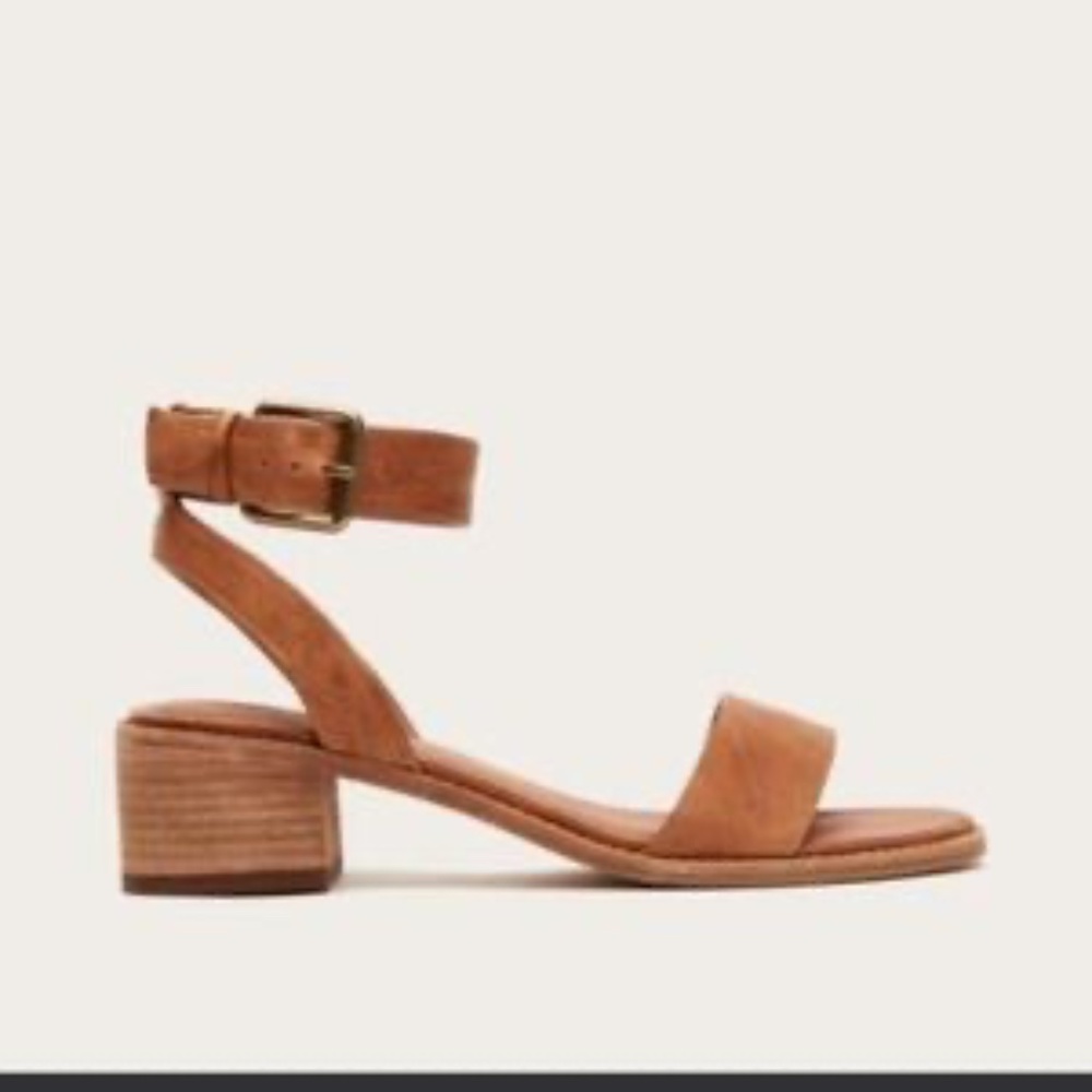 Frye Cindy Two-Piece Camel Block Cute Sandal Heels, Size 8.5
